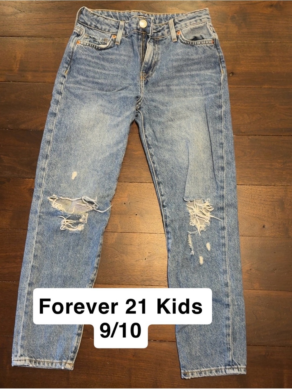 Forever 21 Girls Medium Wash Distressed Denim Jeans